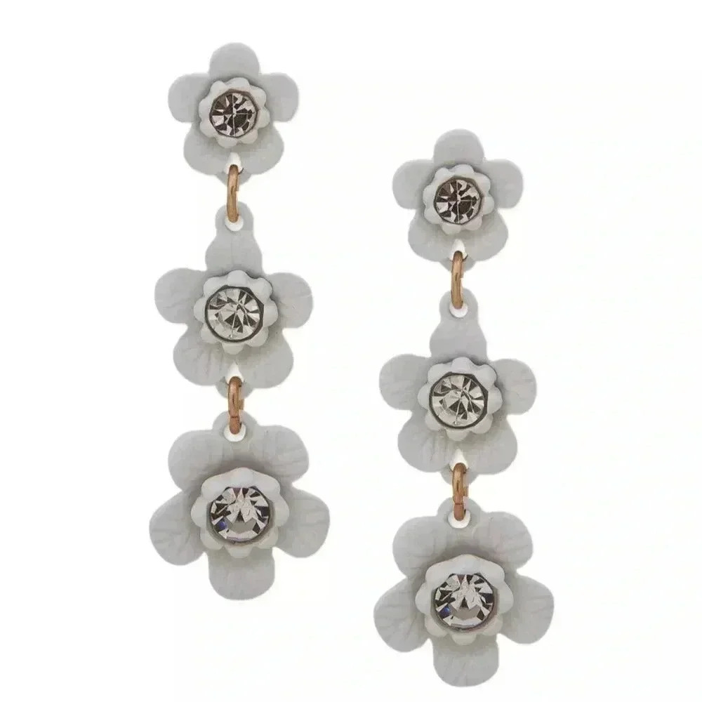 LONNA & LILLY Gold Tone Crystal White Flower Triple Drop Earrings New - Picture 3 of 6